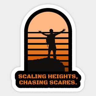 Scaling Heights, Chasing Scares. Halloween, hiking, adventure, outdoors Sticker